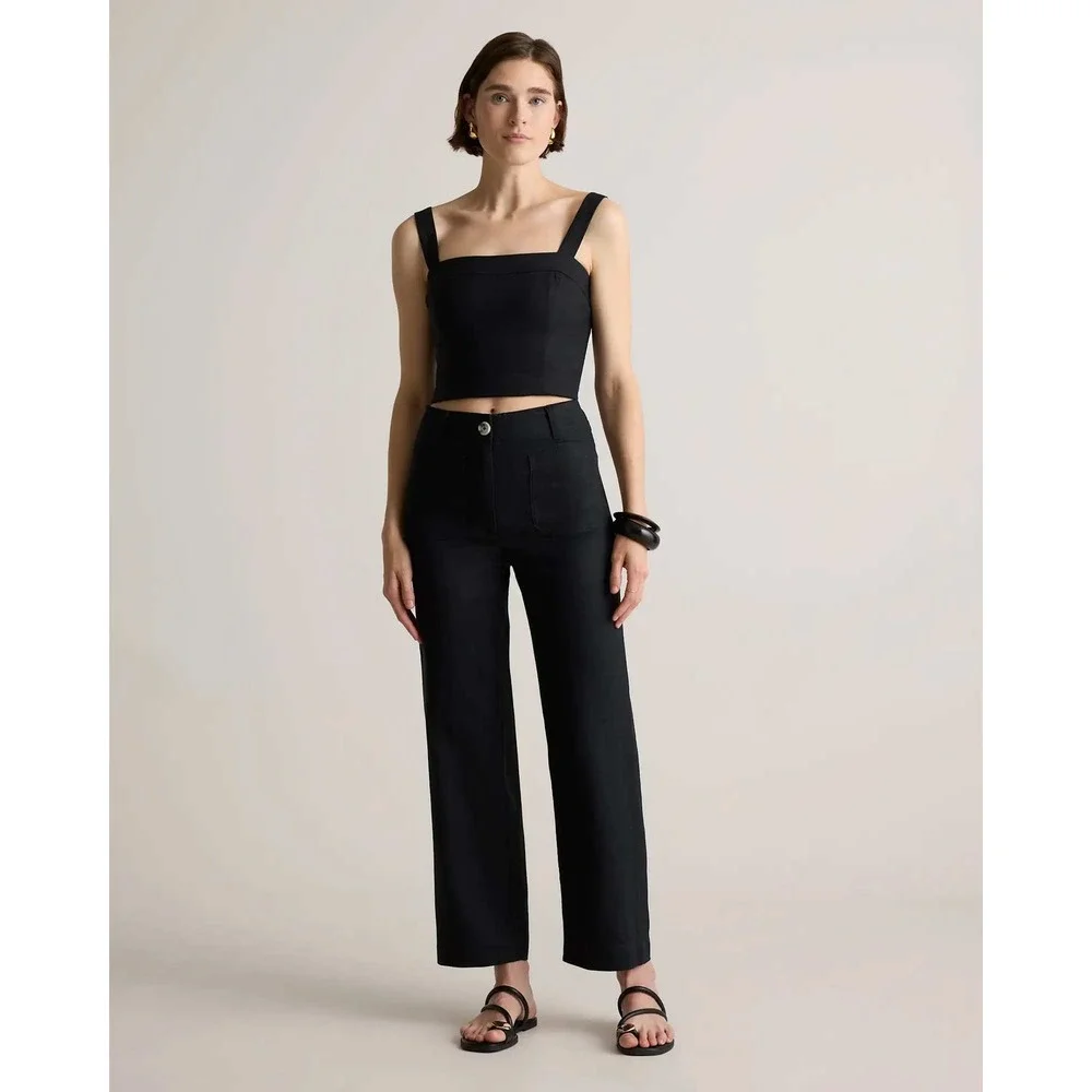 Quince European Linen patch pocket wide leg pants black size 4 NWT